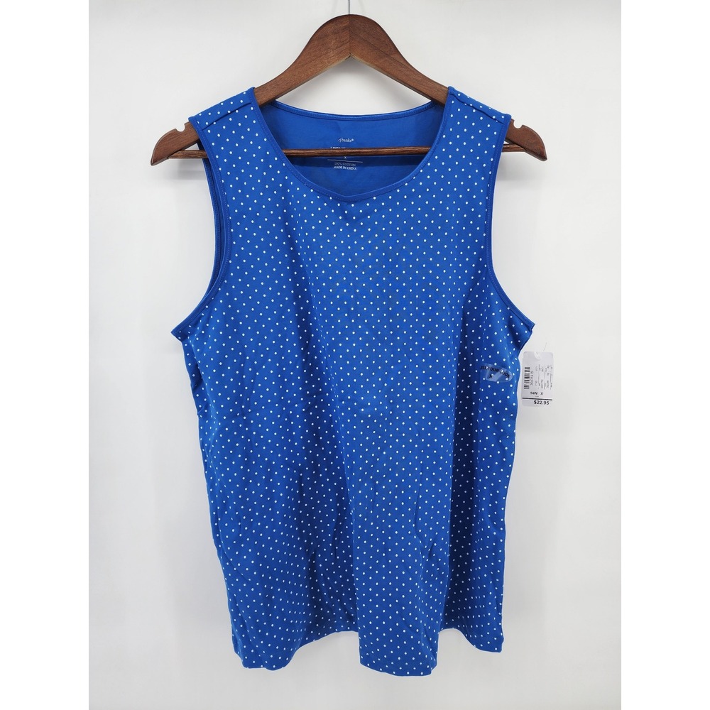 CJ Banks Layer Your Look Blue Polka Dot Cotton Sleeveless Tank Top Womens X